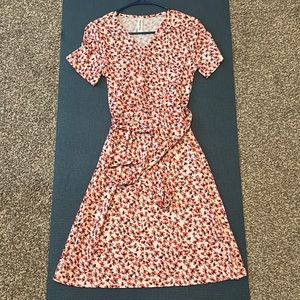 Red and white wrap flower dress